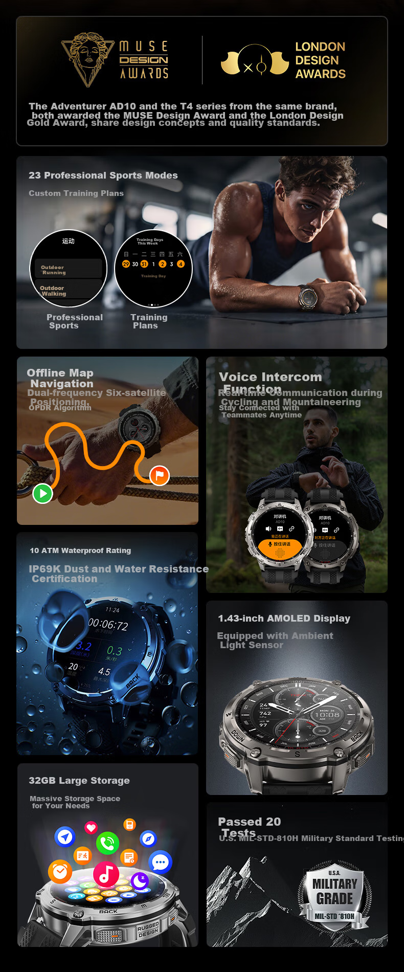 Liedong Explorer AD10 Outdoor Sports Watch GPS Off-road Cycling Mountaineering Swimming Diving Heart Rate Monitoring Ultra-long Battery Life 2