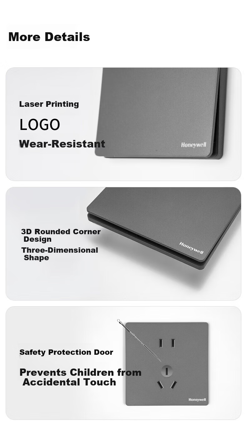 Honeywell Ultra-Thin Frameless Switch Socket Panel Matte Skin-Friendly 86 Type Two-Gang Multi-Control Ruiyi T3 Phantom Night Black 17