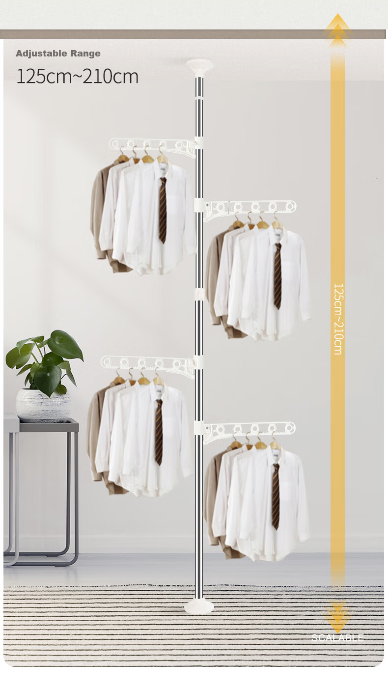 Baoyouni Bay Window Clothes Drying Rack Floor-to-Ceiling Telescopic Stainless Steel Garment Rack 3