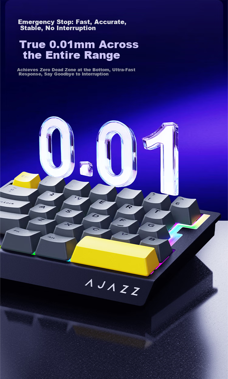 AJAZZ AK039 Magnetic Switch Keyboard 8K Report Rate RT0.01 Low Latency One-Handed Keyboard RGB Lighting Metal Knob Gaming Office 38 Keys Transparent Black Pink Silver Ear Silent Magnetic Switch 3