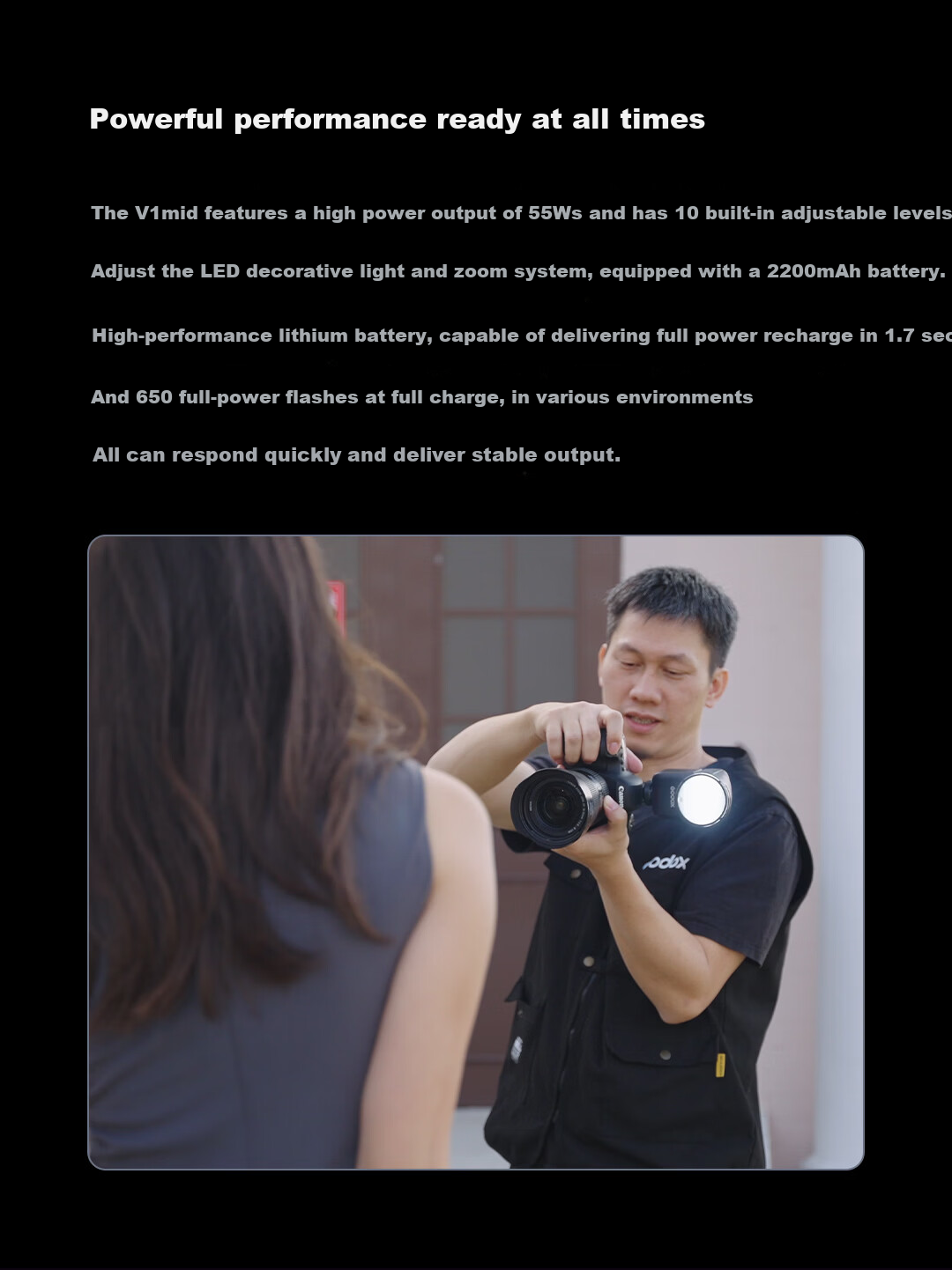 Godox V1 Mid-Touchscreen On-Camera Flash High-Speed Sync TTL Lithium Battery Hot Shoe Light Portable Wedding Photography Flash [Fujifilm Version] 9