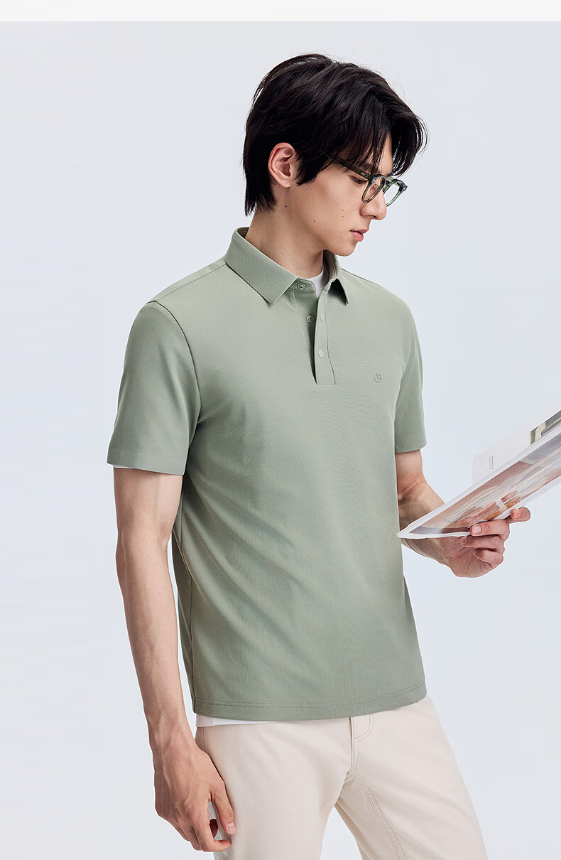 Goldlion [Yunbingge] Men's Short Sleeve Cooling Polo Shirt 2026 Spring Summer Multicolor Waffle Collar Khaki Green - 64L 11