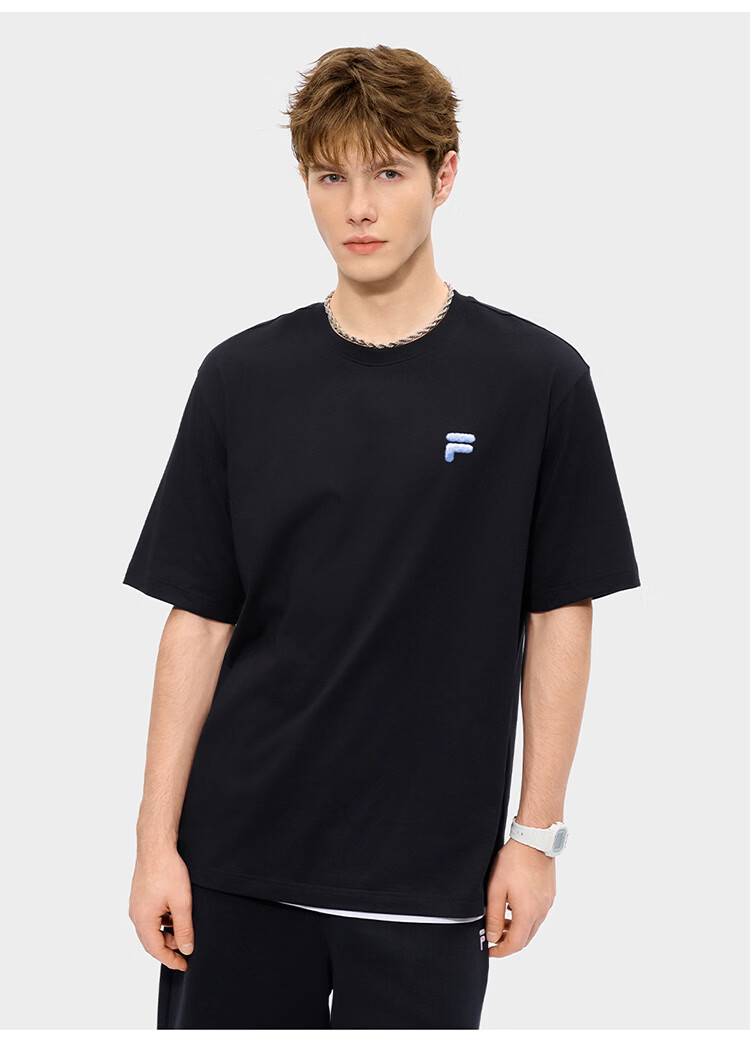 FILA FUSION Trendy Couple's Knitted Short Sleeve Shirt 2026 Summer Loose Fit Cool Cotton T-Shirt 51