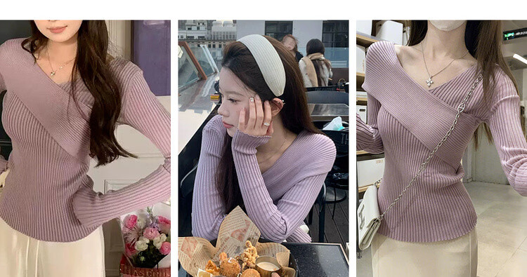 MT Elegant Spring Soft Cross V-Neck Slim Knit Sweater for Women 6
