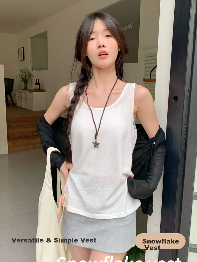 Free Style Snowflake Vest Women Sleeveless Cotton Tank Top Summer New Solid Color Basic Sleepwear Outerwear 1