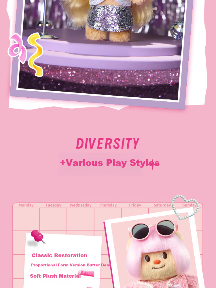 X11 SPACE Butter Bear OOTD Dress-up PVC Keychain Plush Single Blind Box Gift Doll Figurine Display 12