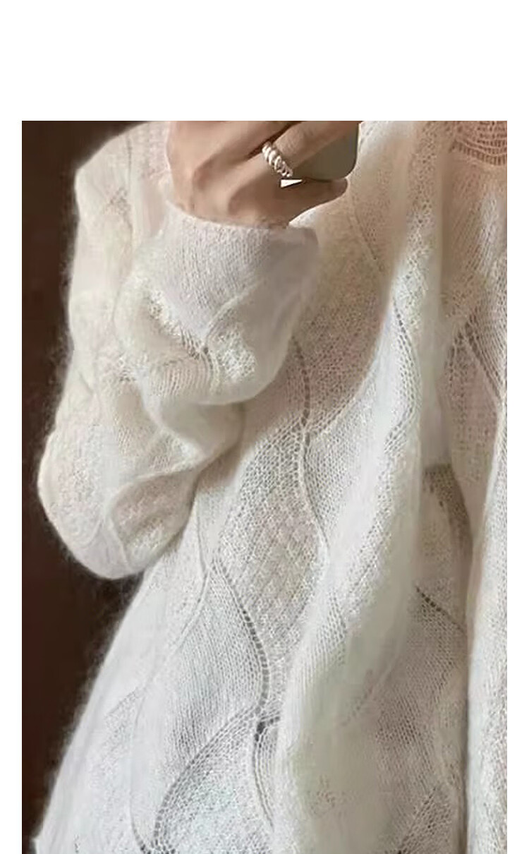 Demana Romantic Utopia Spring Elegant Round Neck Diamond Pattern Jacquard Slimming Knit Sweater for Women 10