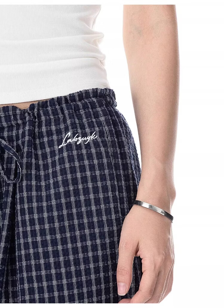 ICH MODE Women's American Style Plaid Summer Loose Wide-Leg Straight-Leg Sports Casual Pants Black XL 19