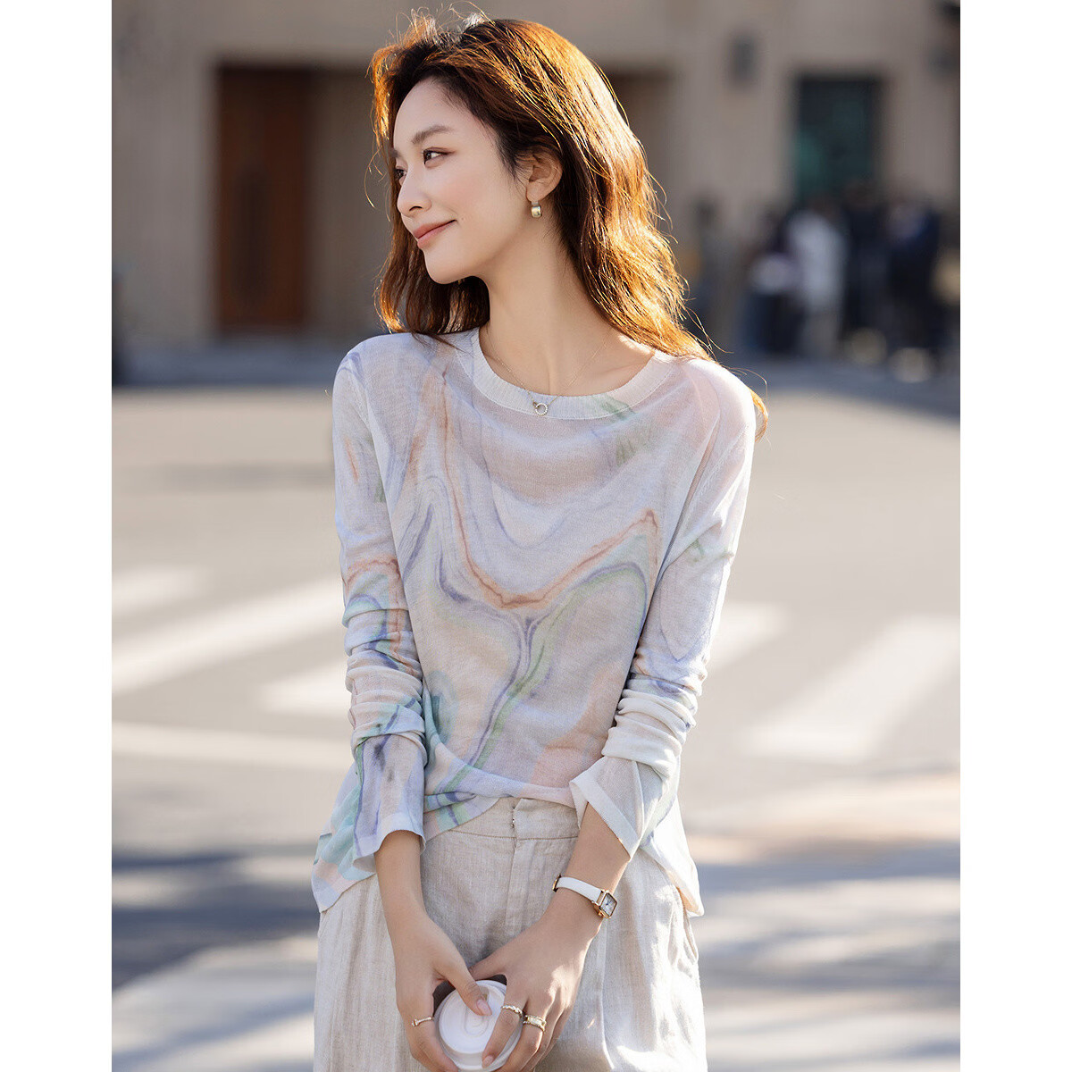 Demana Artistic Narrative Spring National Style New Chinese Positioning Printed Slim Knit Sweater for Petite Women