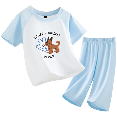 Piggy Banner Boys' Summer Cotton Short Sleeve Pajama Set 2026 New Girls' Lightweight Breathable Homewear