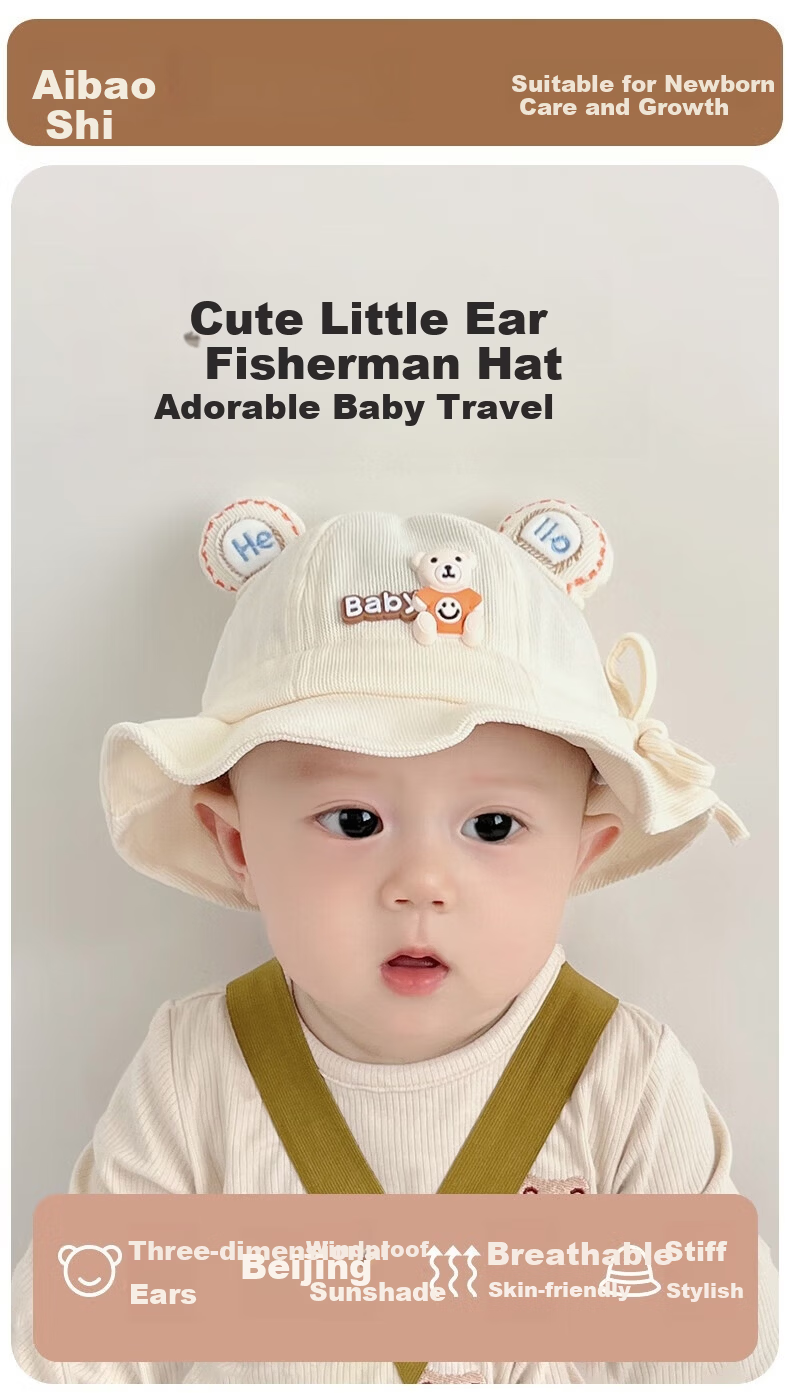 Aibao Baby Hat Spring and Autumn Infant Fisherman Hat Boys and Girls Bucket Hat Outdoor Sunshade Cap Hello Bear T151 10