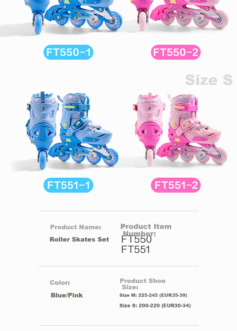 Deli Kids Roller Skates Beginner Boys Girls Inline Adjustable 4-Level Pink Size S with Helmet and Protective Gear 16