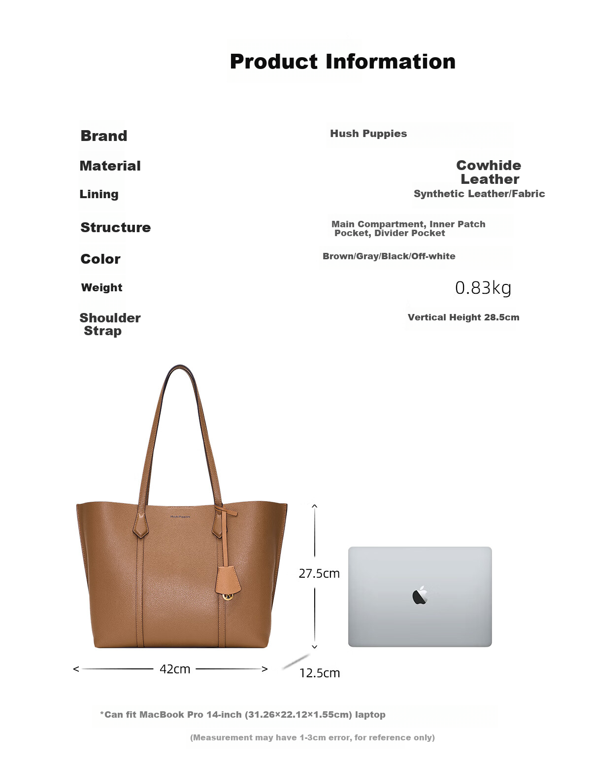 Hush Puppies Women's First Layer Cowhide Handbag Shoulder Bag Commuter Tote Gift for Women's Day Girlfriend Wife 6