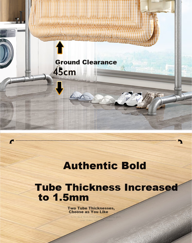 Baoyouni Steel Pipe Clothes Drying Rack Floor Folding Outdoor Simple Home Balcony Bedroom Single Rod Water Pipe Blanket Drying Tool 3