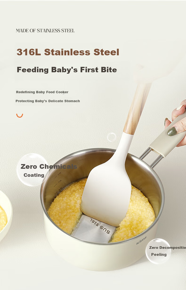 Kims Cook Non-Coated 316L Stainless Steel Ceramic Baby Food Pot Milk Warmer Soup Pot 20cm Yellow with Steamer Basket 5