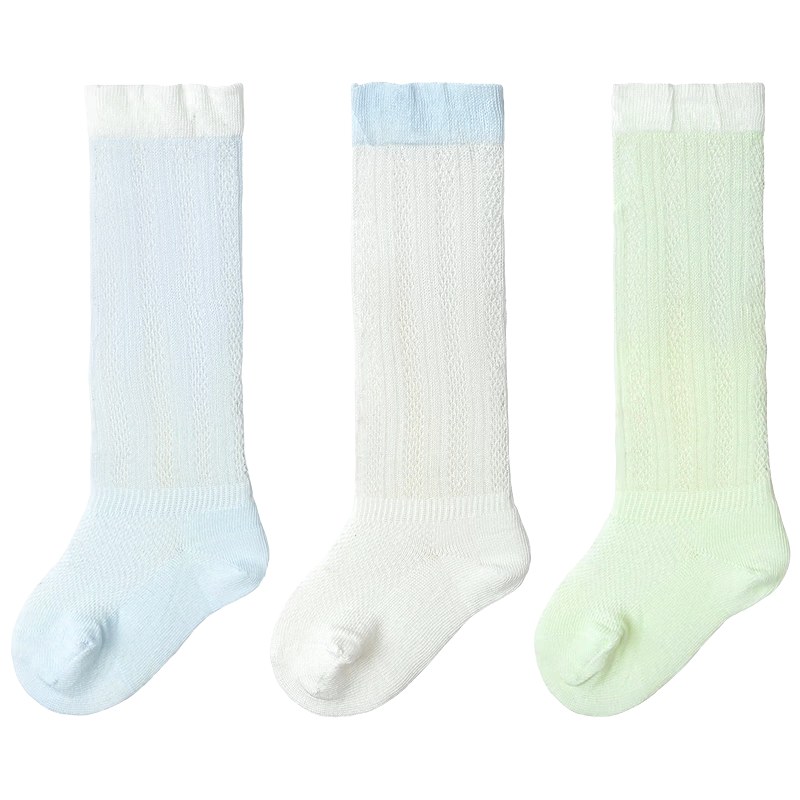 Balabala Baby Socks Summer Mesh Breathable Thin Infant Long Socks Anti-Mosquito Comfortable 3 Pairs Pack