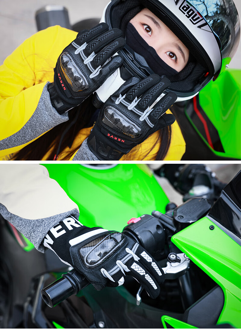 NERVE KQ1063 Motorcycle Carbon Fiber Riding Gloves Unisex Protective Wear-Resistant Touchscreen Spring Summer Gray XL 8