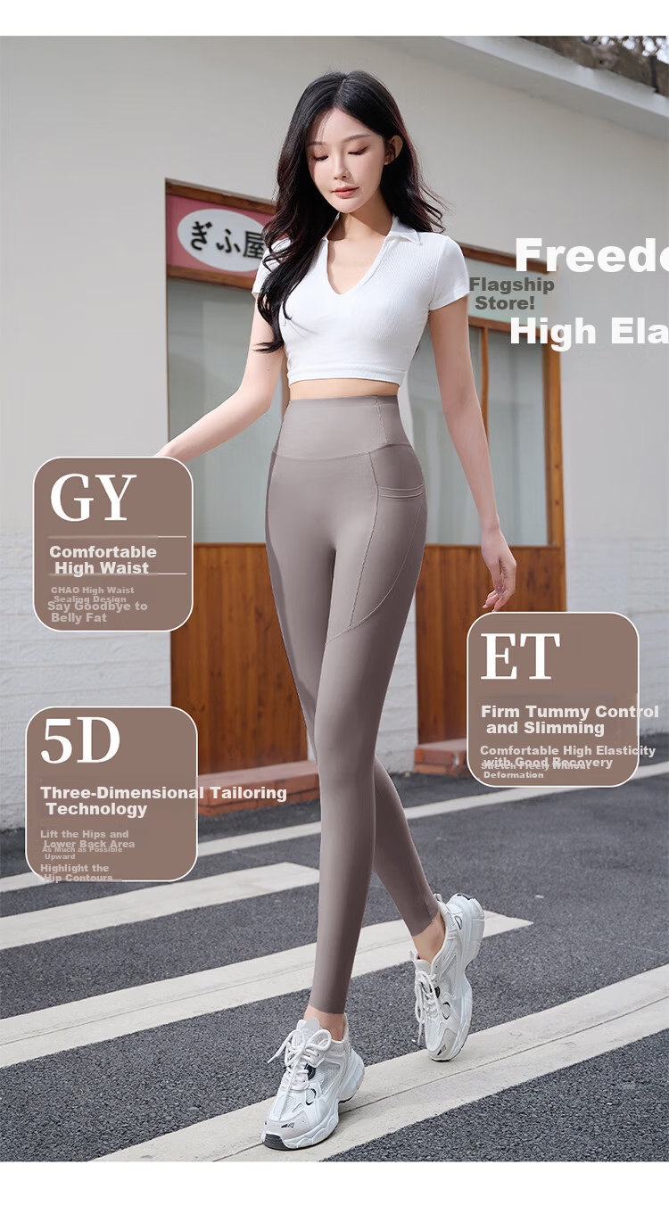 LangSha Spring Summer New High-Waist Tummy Control Butt-Lifting Shark Pants Micro Compression Slimming with Pockets Fashion Outer Yoga Shark Pants 8