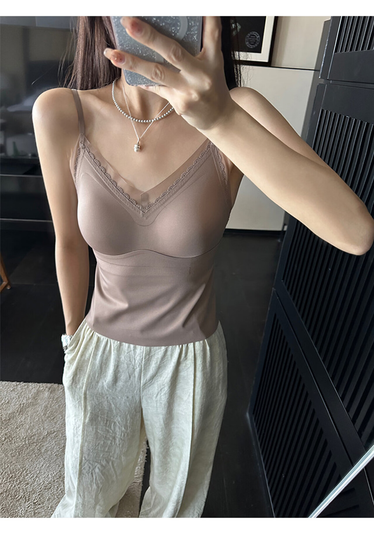 Modal Lace V-Neck Camisole for Women with Ice Silk, Seamless, Padded, Summer Slimming Fashion, Side Breast Coverage, Base Layer Top 13