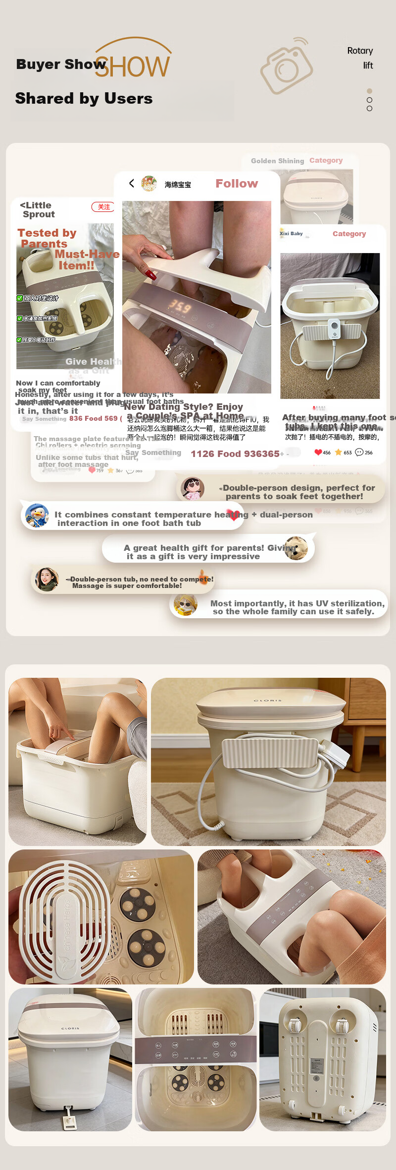 CLORIS German Foot Bath Basin Automatic Massage Soaking Bucket Deep Double Steam Foot Soaking Bucket Constant Temperature Heating Electric Foot Washer Gift for Wife Women's Day F10-A 1