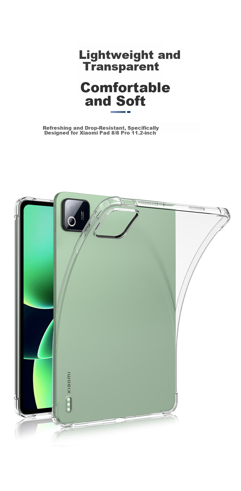 BIAZE Compatible with 2025 Xiaomi Pad 8/8 Pro Case, 11.2-inch Xiaomi Tablet Protective Cover, TPU Material with Four-Corner Airbag Shockproof PB640 - Transparent White 1