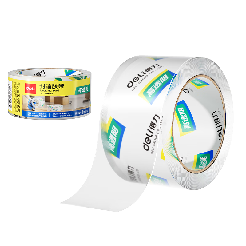 Deli High Transparency Packing Tape 60mm x 100y x 50μm (91.4m/Roll) Wide Tape for Shipping, Packaging, Home and Office Use Single Roll JD428