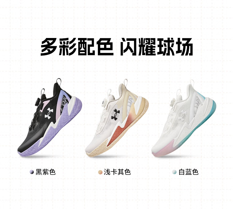 Under Armour Kids Boys and Girls High-Performance Basketball Shoes Spring Mid-Childhood Knob Mesh Breathable Sports Shoes 7