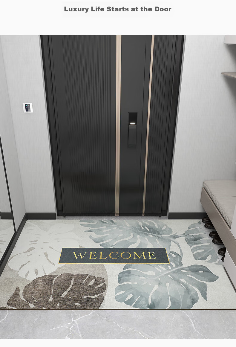 Huaxu Home Entrance Door Mat, Leather Doormat, Foyer Rug, Washable Foot Mat, Cuttable Entrance Mat 13