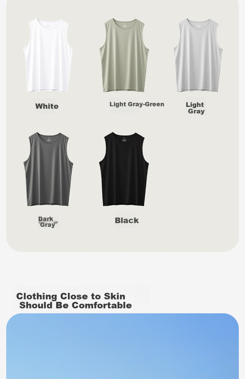 Jianyun Modal Men's Lightweight Ice Silk Cool Sleeveless T-Shirt Undershirt Base Layer Sports Fitness Summer Top 4
