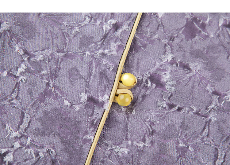 Demana [Purple in Spring] Spring National Style New Chinese Jacquard Frog Button Color-Block Turn-Up Sleeve Petite Women's Jacket 13