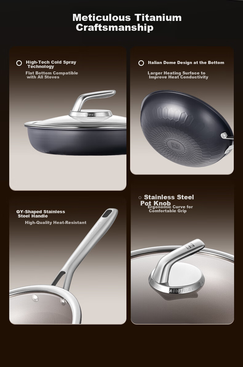 Alluflon Aluflon Pure Titanium Non-Coated Non-Stick Frying Pan Flat Bottom High-Temperature Resistant 32cm 16