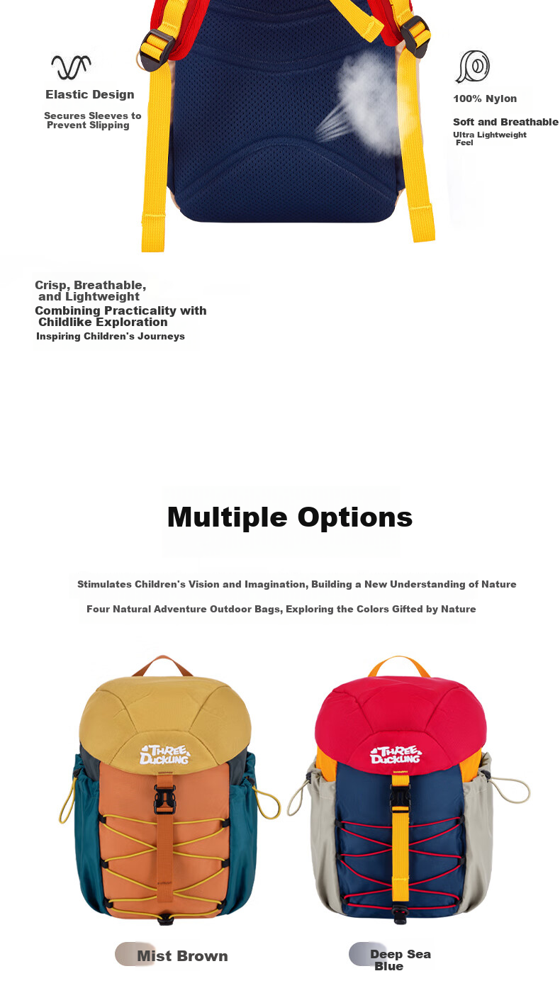 Three Duckling Kids Kindergarten Backpack Lightweight Outdoor Travel School Bag for Boys and Girls Brown 13