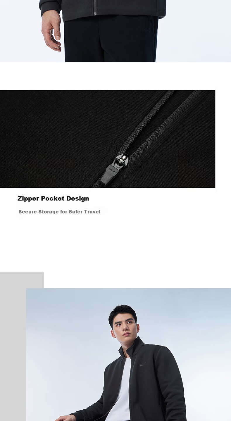 ERKE Men's Spring Zip-up Hoodie Jacket Stand Collar Long Sleeve Knit Windproof Cuffed Casual Sports Jacket Windbreaker 9