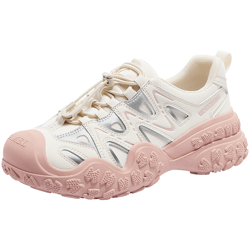 CAMEL Ugly Cute 2.0 Double Sole Women's Hiking Shoes Colorblock Outdoor Casual Shoes L25A076115 Beige/Silver/Pink Size 39