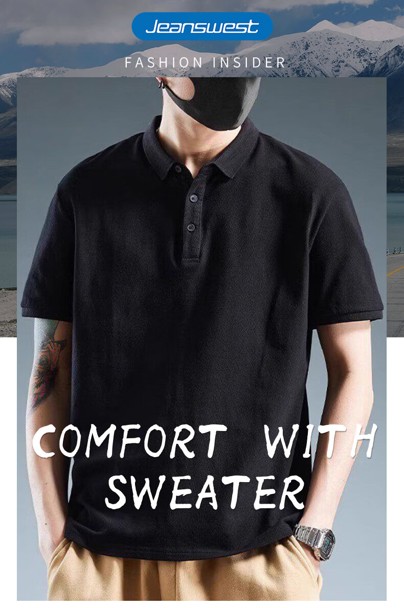 Jeanswest Men's Short Sleeve Polo Shirt 2026 Summer New Pure Cotton Loose Casual T-Shirt Base Shirt Black 4XL 1