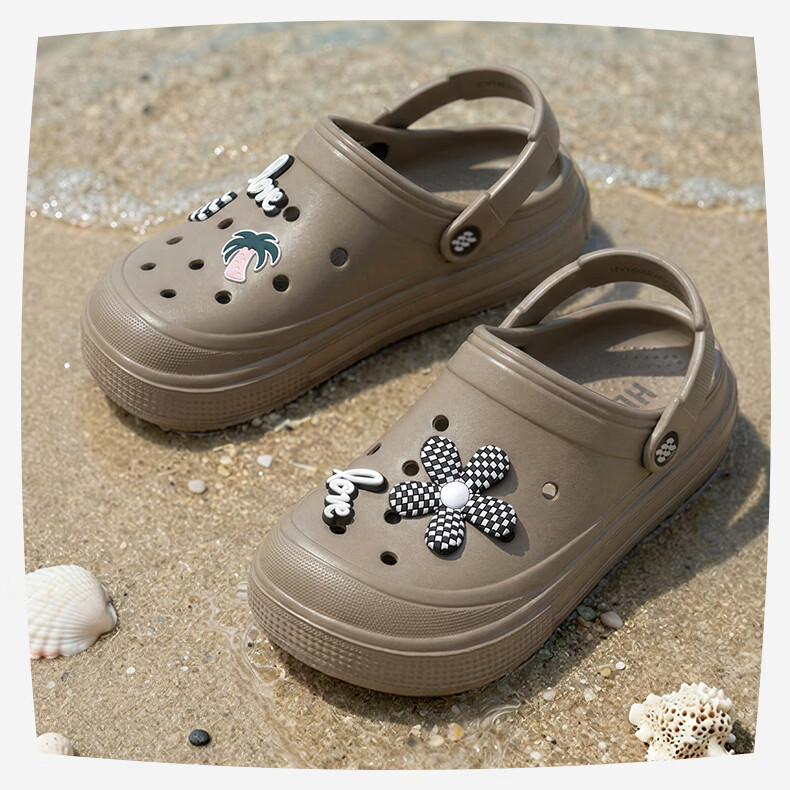 HLA Women's Hollow-out Thick-soled Lightweight Closed-toe Breathable Beach Sandals HDATXW2DEG005 Beige Size 37 8