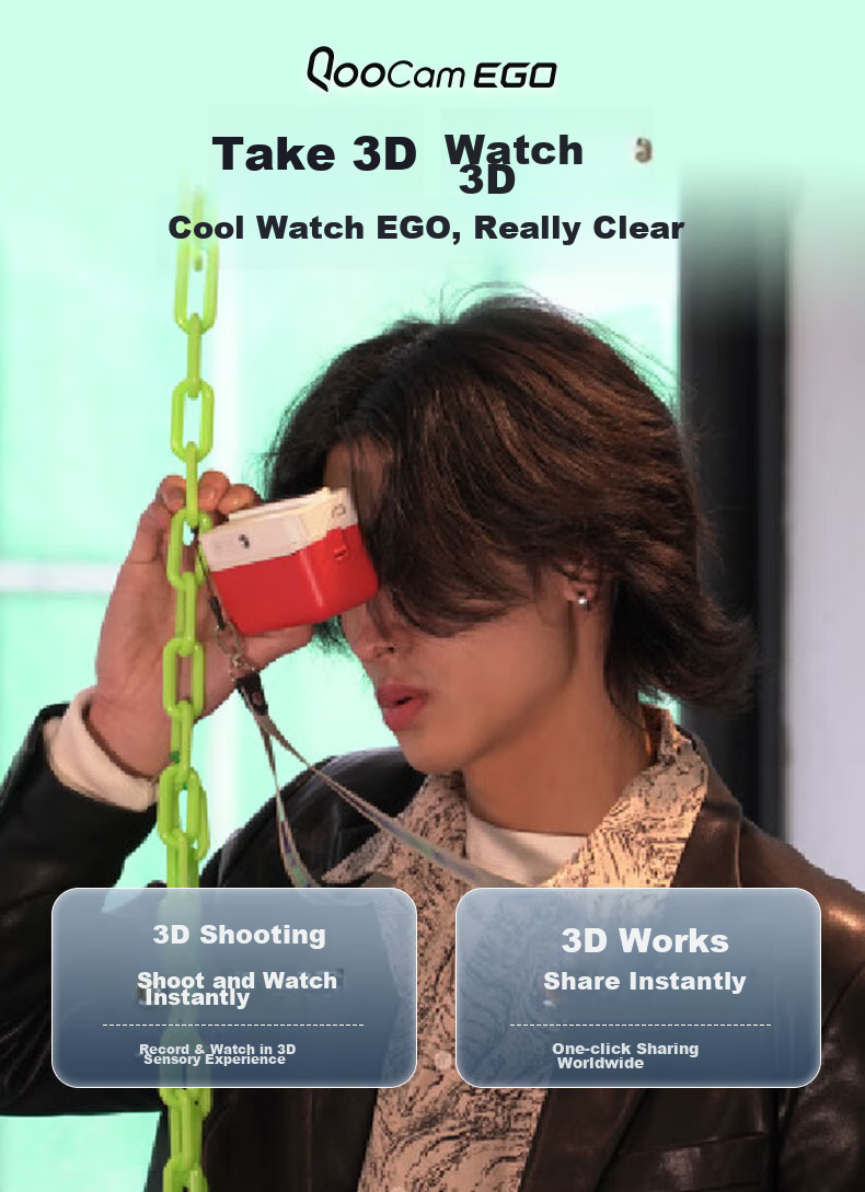 KanDao Sees Cool QooCam EGO Instant View 3D Camera, Dual-Lens 4K Action Camera VR Compatible, 3D Instant Capture, Sees Technology 3D Camera, Black 1