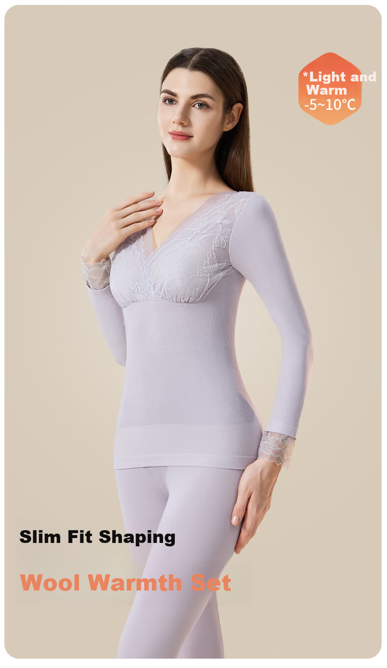 GUJIN Women's Thermal Underwear Set with Merino Wool, Slim Fit Base Layer Top and Bottom for Autumn 2
