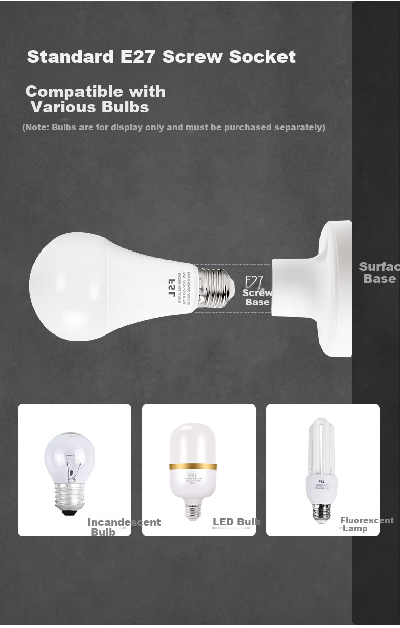 Foshan Lighting (FSL) LED E27 Screw Base Universal Large Round Lamp Holder Factory Property Corridor Socket Wall Mounted Flat Lamp Holder Two-Pack 1