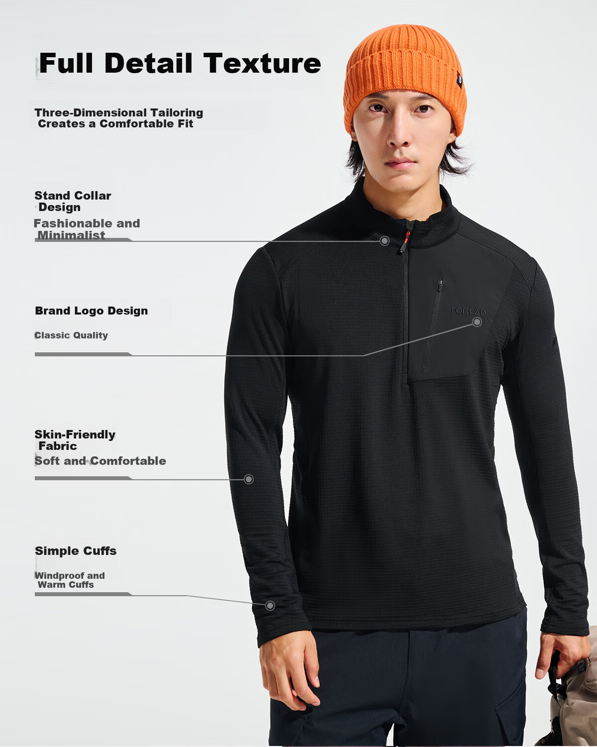 TOREAD Fleece Jacket 25 Autumn Winter Lightweight Pullover Anti-Static Warm Casual Base Layer TACCAN91005 3