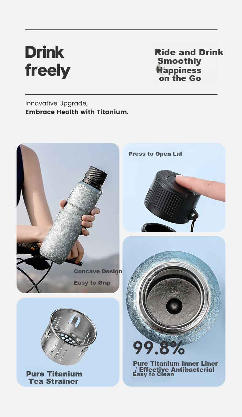 IMOGY German Pure Titanium Insulated Bottle High-Value Large Capacity Office Ice Preservation Cup One-Button Quick Open Cycling Sports Water Bottle 4