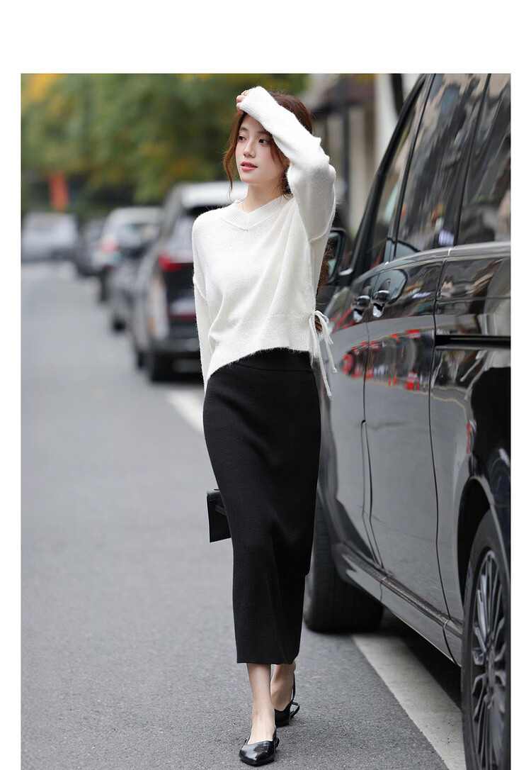 MT Spring Soft V-Neck Pleated Knit Sweater with Fluffy Wool for Women 3