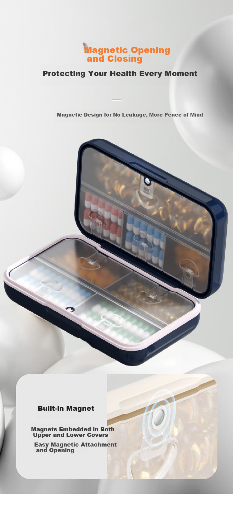 Daisy Leaf Large Capacity Sealed Pill Organizer 14 Compartments Morning and Evening Weekly Medicine Storage Box Portable Medicine Case 3