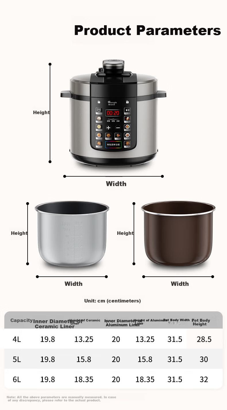 Triangle 6L Electric Pressure Cooker Large Capacity Dual Inner Pots Smart Programmable High-Pressure Rice Cooker SJ60H-06YD2 for 5-8 People 10