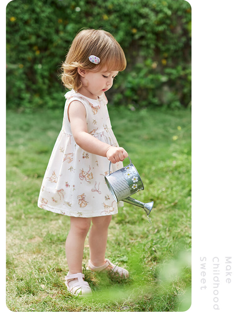 JELLYBABY Round Neck French Style Floral Dress Summer Girls Baby Knitted Vest Dress Casual Breathable Lightweight 15