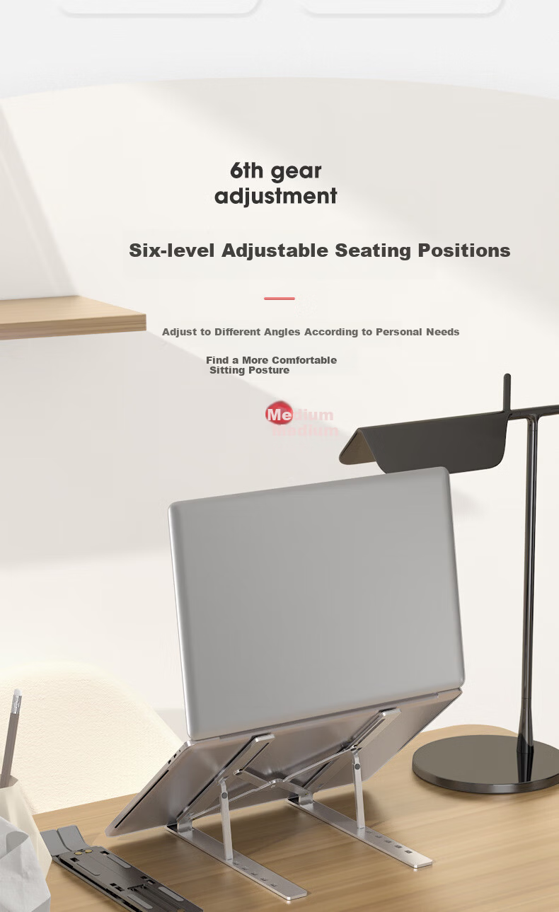 Huiersi 18-inch Full Aluminum Alloy Laptop Stand Adjustable 6-Level Cooling Foldable Holder Portable Tablet Stand B10 [Apple Silver] 1