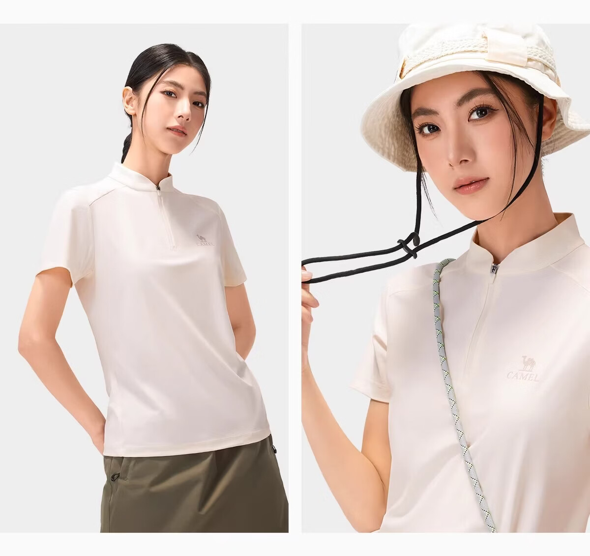 CAMEL Women's Outdoor Quick-Dry T-Shirt 26 Spring Summer Raglan Collar Breathable High Elastic Cooling Sun Protection Sports Top 1034 17