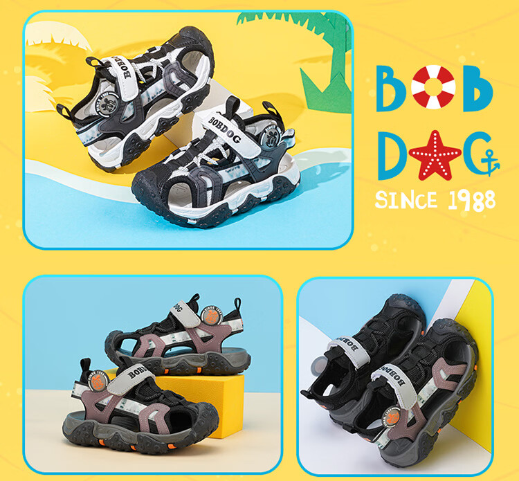 BOBDOG Kids Summer Beach Shoes Boys Closed-Toe Sandals Large Children Shoes 105532108 Black/Light Gray 25 5