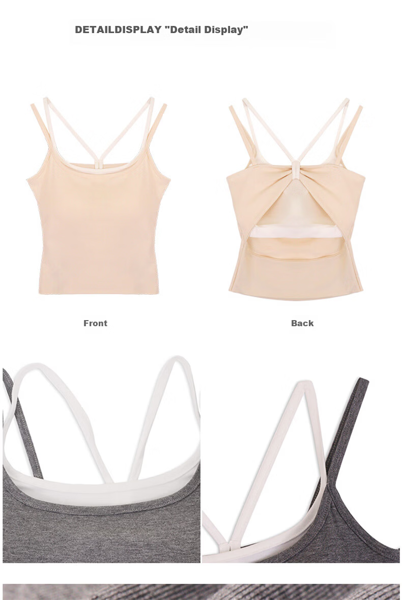 LangSha Women's Fake Two-Piece Small Camisole with Chest Pad, New Color-Block Double Shoulder Straps, Slim Fit, Backless Outerwear Top 8