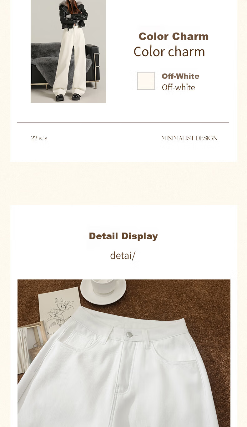 Borui Pure Cotton Women's Jeans Spring Autumn 2026 New High Waist Slim Casual White Narrow Wide Leg Pants 10